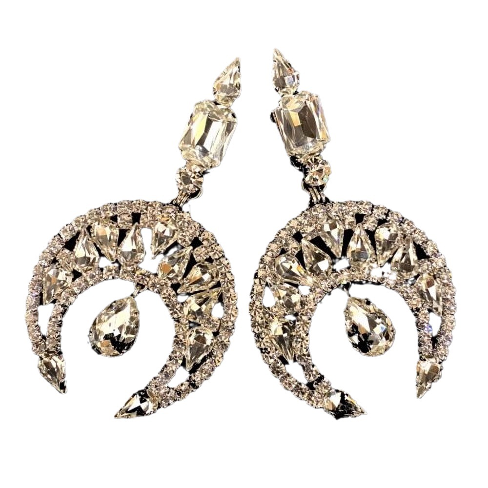 Transfronterizo nuevo traje de diamantes de imitación personalidad europea y americana exagerada Luna pendientes collar completo diamante traje conjunto de joyas