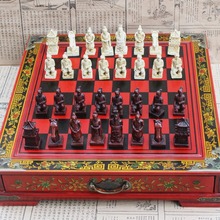 跨境创意国际象棋台式立体象棋兵马俑棋子木制棋盘卡通人物