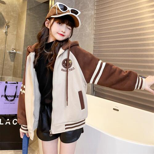 Women's Children's Winter Warm Thick Fleece Hooded Baseball Jacket - 2024 New Style Winter Warm Top for Older Children