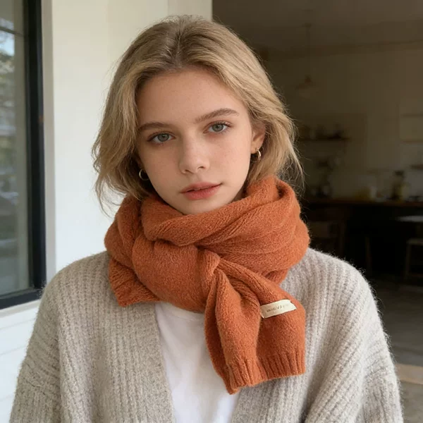 Trendy foreign trade solid color knitted wool scarf, new autumn and winter solid color warm neck warmer for students and couples, wholesale