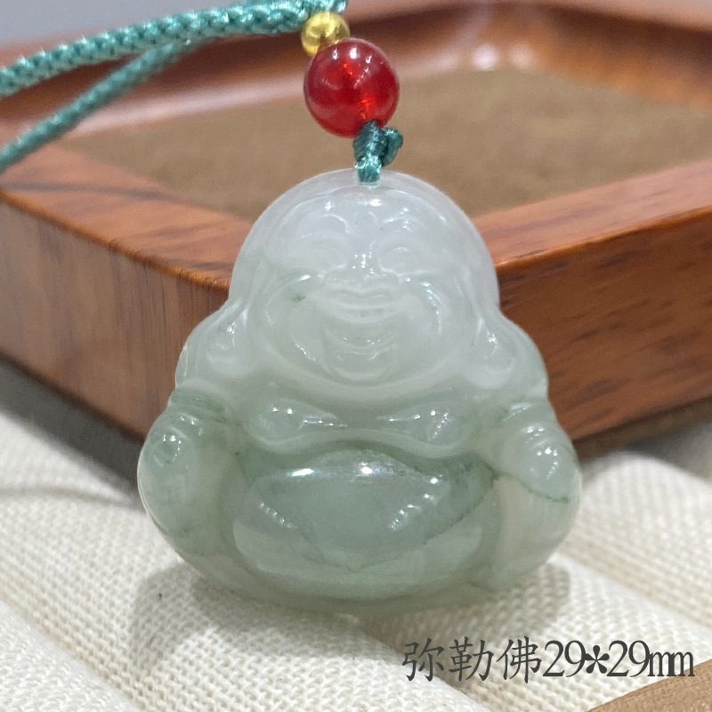 天山翠无事牌吊坠如意佛公玉坠子平安扣挂件玉石玉髓项链厂家批发|undefined