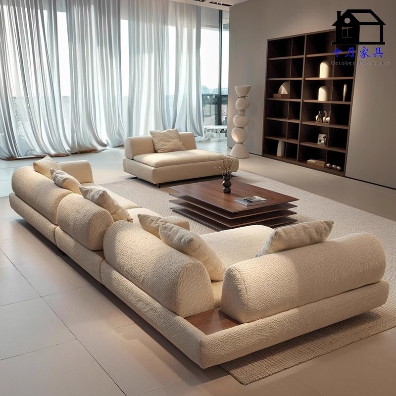 Mini estilo italiano gran sala de estar sofá luna villa de viento de crema de viento de viento silencioso moderno sofá de tela para dos personas