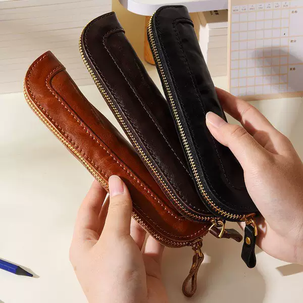 Vintage Genuine Leather Clutch Bag, Fashionable and Simple Cowhide Storage Pencil Case, Top Layer Cowhide Daily Casual Coin Purse for Men and Women