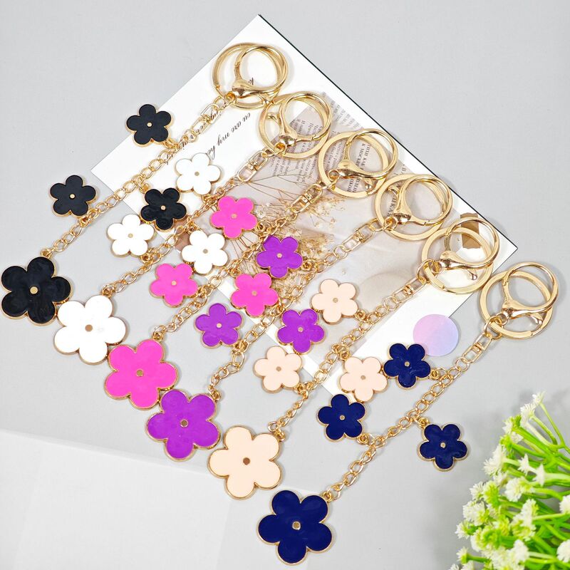 Flower Butterfly Key Ring Buckle Butterfly Flower Bag Charm Enamel Keychain Pink White Butterfly Keychain for Women Girls
