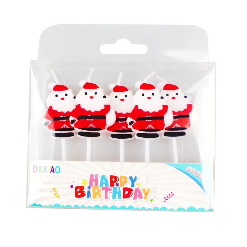 Pastel de cumpleaños transfronterizo velas de Navidad 5 traje de Santa Claus muñeco de nieve árbol decoración para hornear velas de cumpleaños