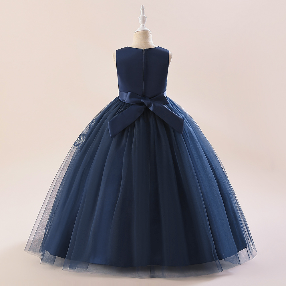 Amazon nuevo verano niñas vestido sin mangas bordado encaje cintura Correa elegante pasarela vestido de los niños