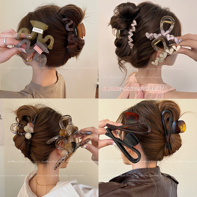 Clip de captura de acrílico 2025 nuevo clip de tiburón simple grande de alta gama, horquilla de pelo en la parte posterior de la cabeza, tocado de verano