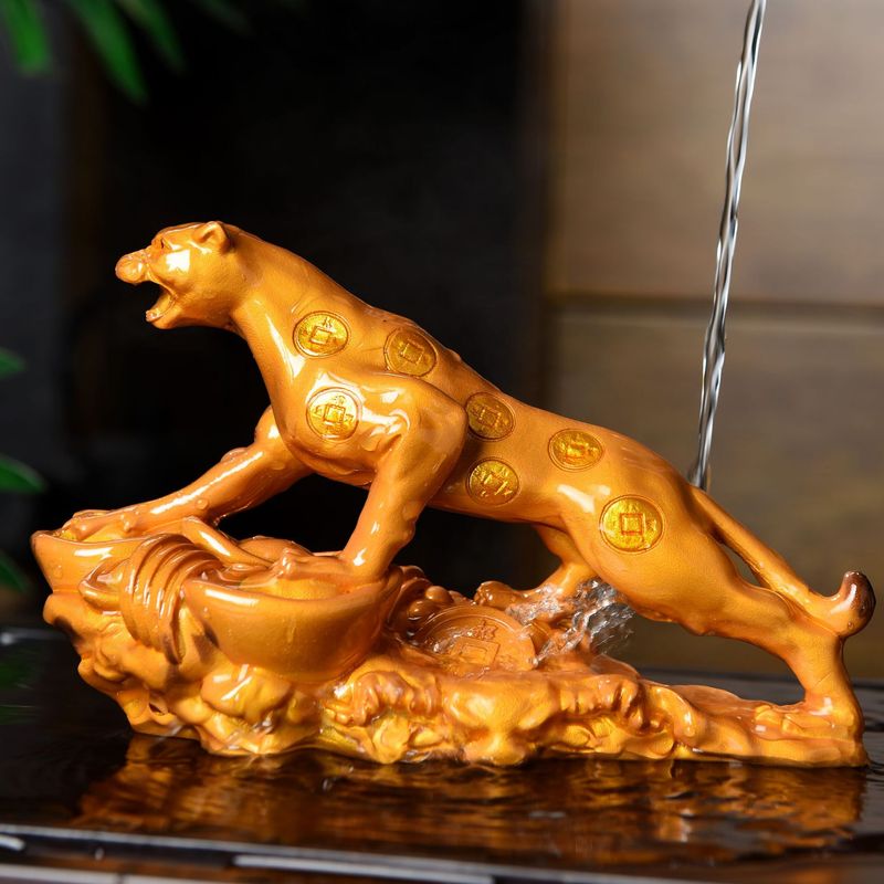 变色金钱豹茶宠摆件招财树脂工艺品办公桌茶玩茶具配件银色礼品单|undefined