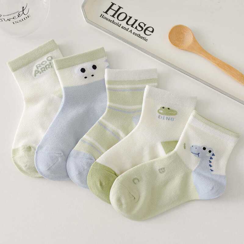 Children's Socks Summer Thin New Mesh Cartoon Dinosaur Boys Short Socks Sweat Absorbing Breathable Students Zhongda Children's Socks