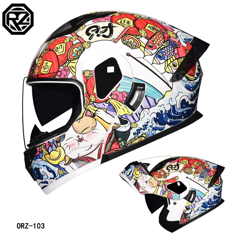 Orz casco de carcasa pequeña casco de cara a cara casco de motocicleta locomotora de doble lente hombres y mujeres de cuatro estaciones casco de crucero grande