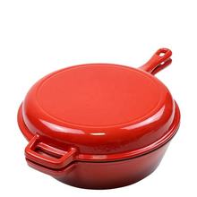 远方精铸优质搪瓷二合一铸铁多功能炊具浅撇盖套装红色汤锅套装
