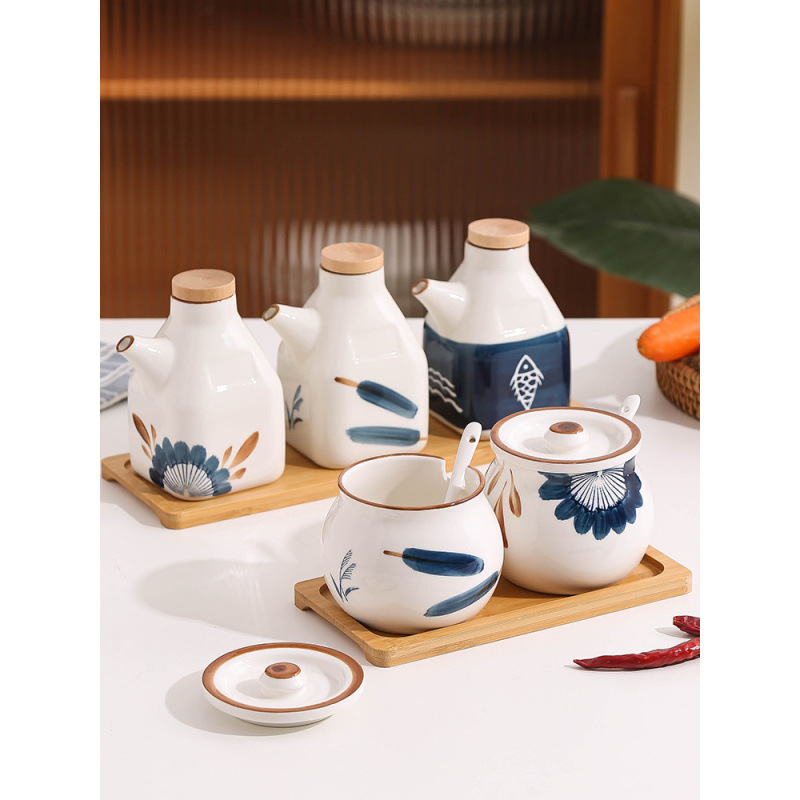 缶陶磁器唐辛子油箱油瓶日本式蓋付き家庭用調味料キッチン調味料缶調味料箱塩缶鶏精|undefined