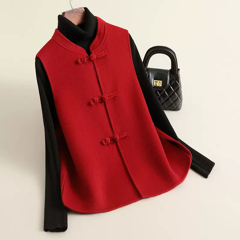 2025年秋季新款羊毛毛呢马甲新中式复古盘扣立领背心新款时尚批发