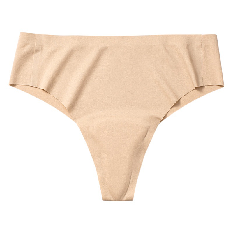 Tanga sin costuras sexy anti-vergüenza de las mujeres de látex cómoda ropa interior de cintura media de color sólido gran elástico de seda de hielo Tanga