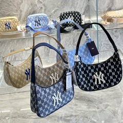 韓国MLBクラシックデニム脇下バッグNYフルプリント老花刺繍ヤンキースシングルショルダーバッグハンドバッグハンドバッグ