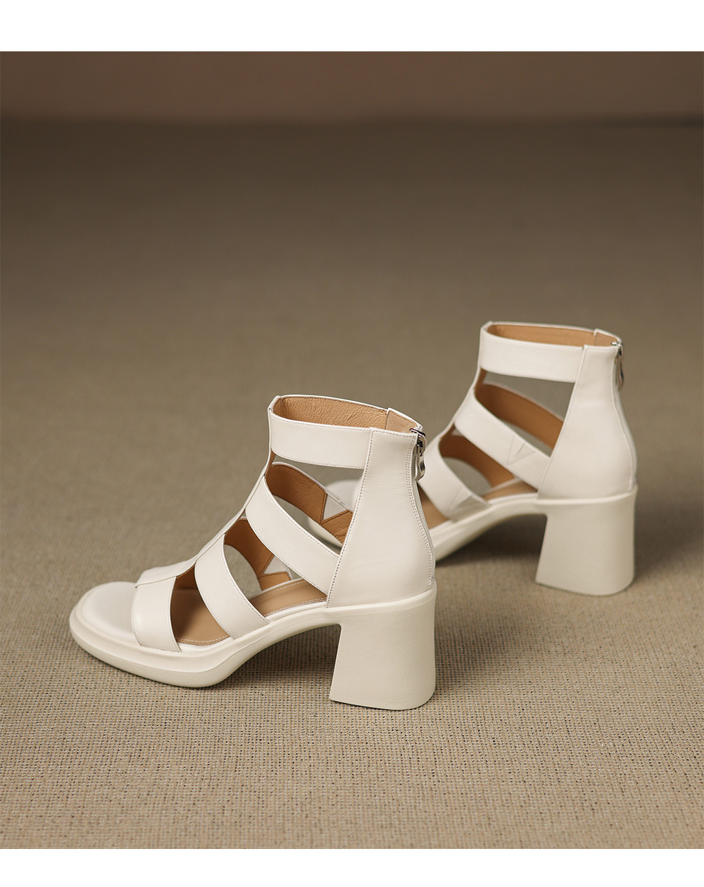 Sandal cao gót nữ mũi vuông hở ngón chân, chất da bò thô, gót 9 cm — đen chi tiết 16