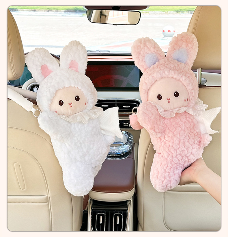 New Car Tissue Box, Cute Car Seat Back Hanging Tissue Box, Creative Plush Doll Car Tissue Hanging Bag