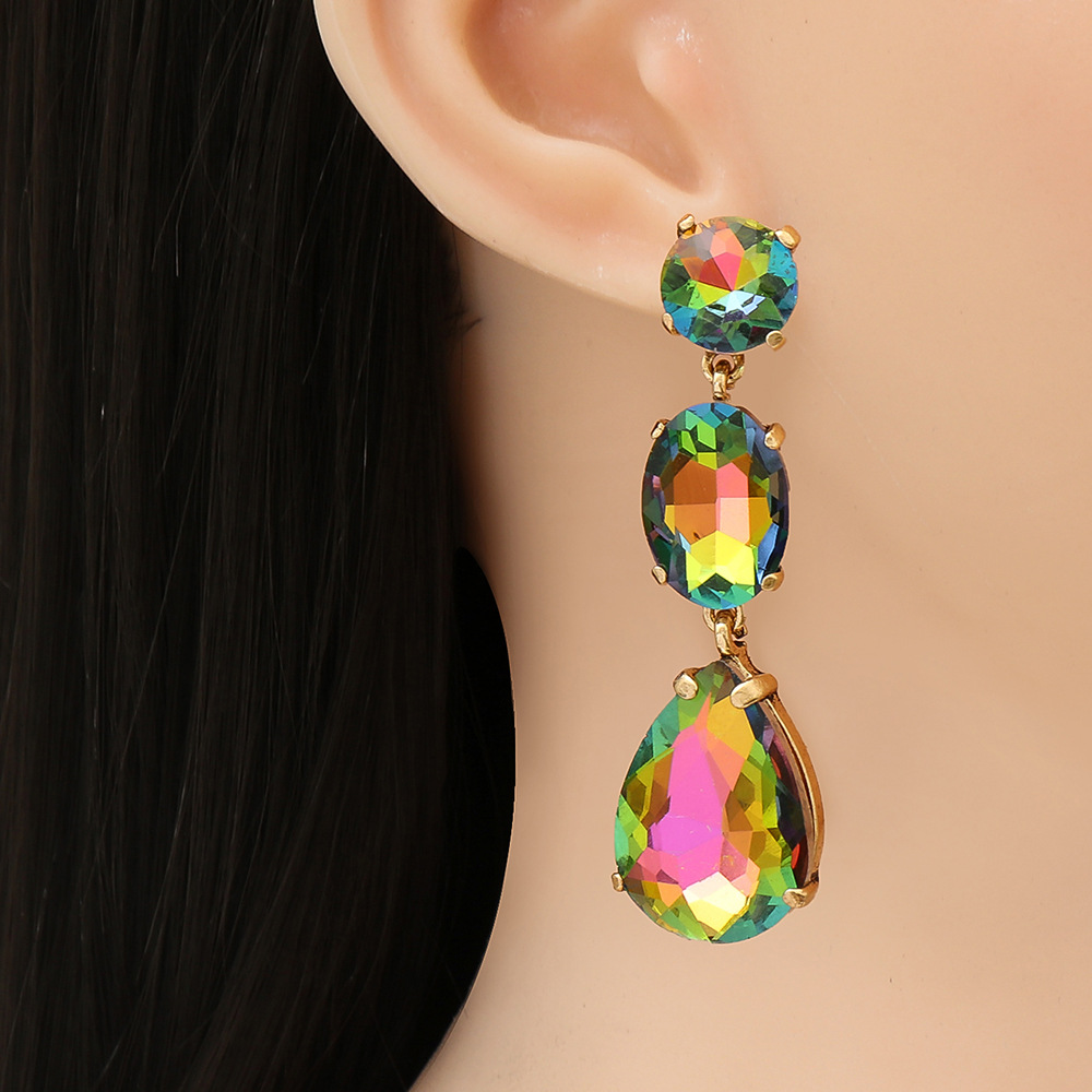 Fashion Drop-shaped Colorful Diamond Earrings display picture 15