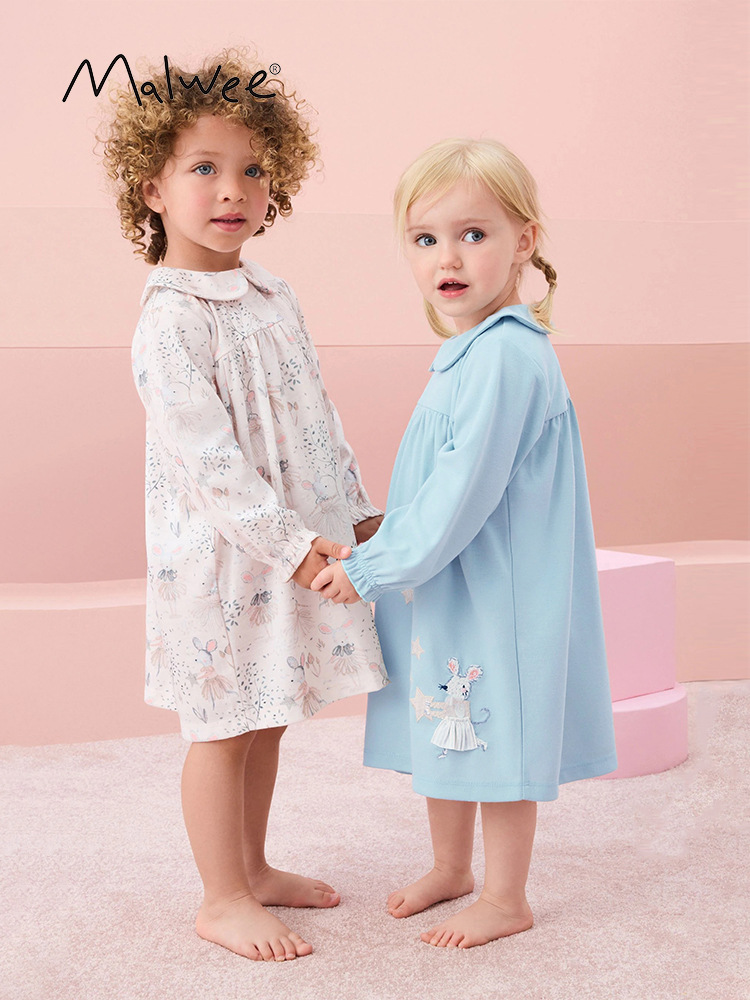 Malwee transfronterizo vestido infantil otoño y invierno nuevo estilo europeo y americano de niños pequeños y medianos cuello muñeca extranjero vestido de princesa de invierno de manga larga