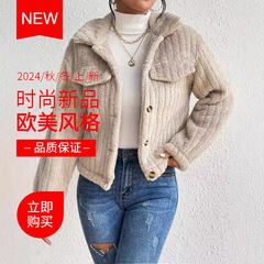 クロスボーダー AliExpress 秋と冬の豪華なジャケットラペルプラスベルベット暖かいファッションショート厚い女性のカジュアルスタイルジャケット