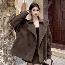 气质套装复古翻领秋冬宽松鹿皮绒外套2025风衣新款短裙时尚大衣女
