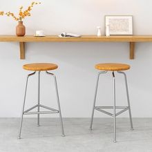 吧凳设计师酒吧圆凳吧高脚实木座面家用蚂蚁铁艺台椅北欧前台简约