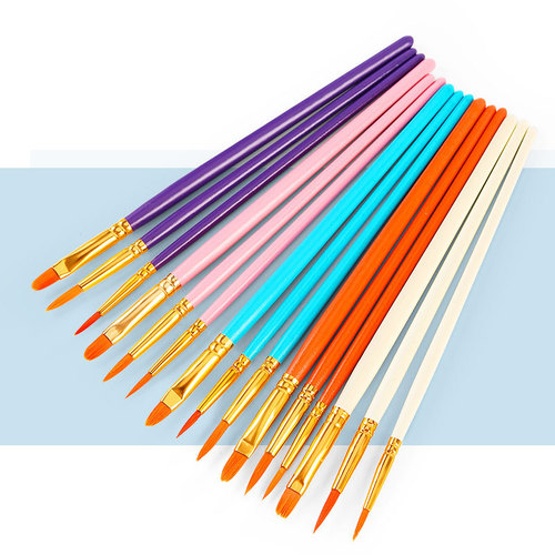 Oil paint brush set of three nylon hair flat head hook line brush art painting gouache wooden handle digital oil paint brush