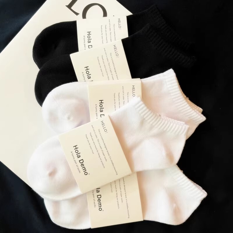 Deodorant Sweat Absorbing Boat Socks Thin Spring and Summer Fashionable Breathable Socks Men's Sports Socks Black and White Cotton Socks Solid Color Shallow Mouth