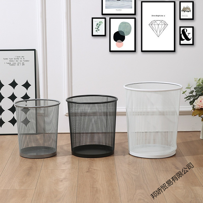 Wrought Iron Paper Basket, Household Trash Can, Large, Medium, Small Sizes, Metal Iron Mesh, Round, Lidless Storage Bin, Office Trash Bin