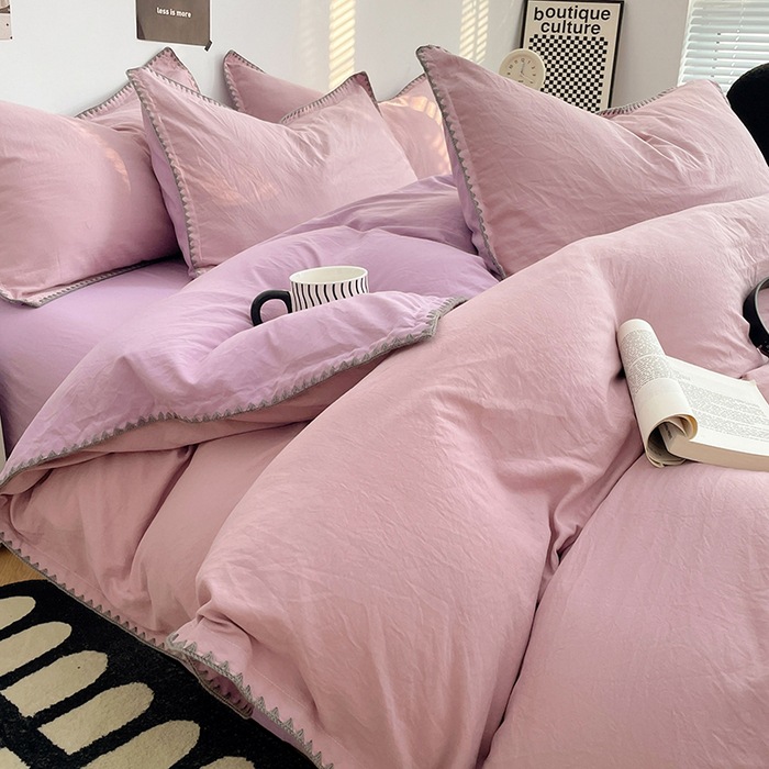 Otoño y invierno de algodón lavado con agua cuatro piezas de sábanas de cama, sábanas de cama, lujo ligero, 2025 nuevo dormitorio estudiantil de tres piezas