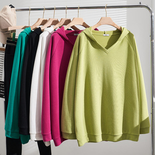 Plus size women's clothing Super plus size autumn and winter chubby girl oversized 300kg V-neck hooded Korean style long sleeve loose clothing S5216