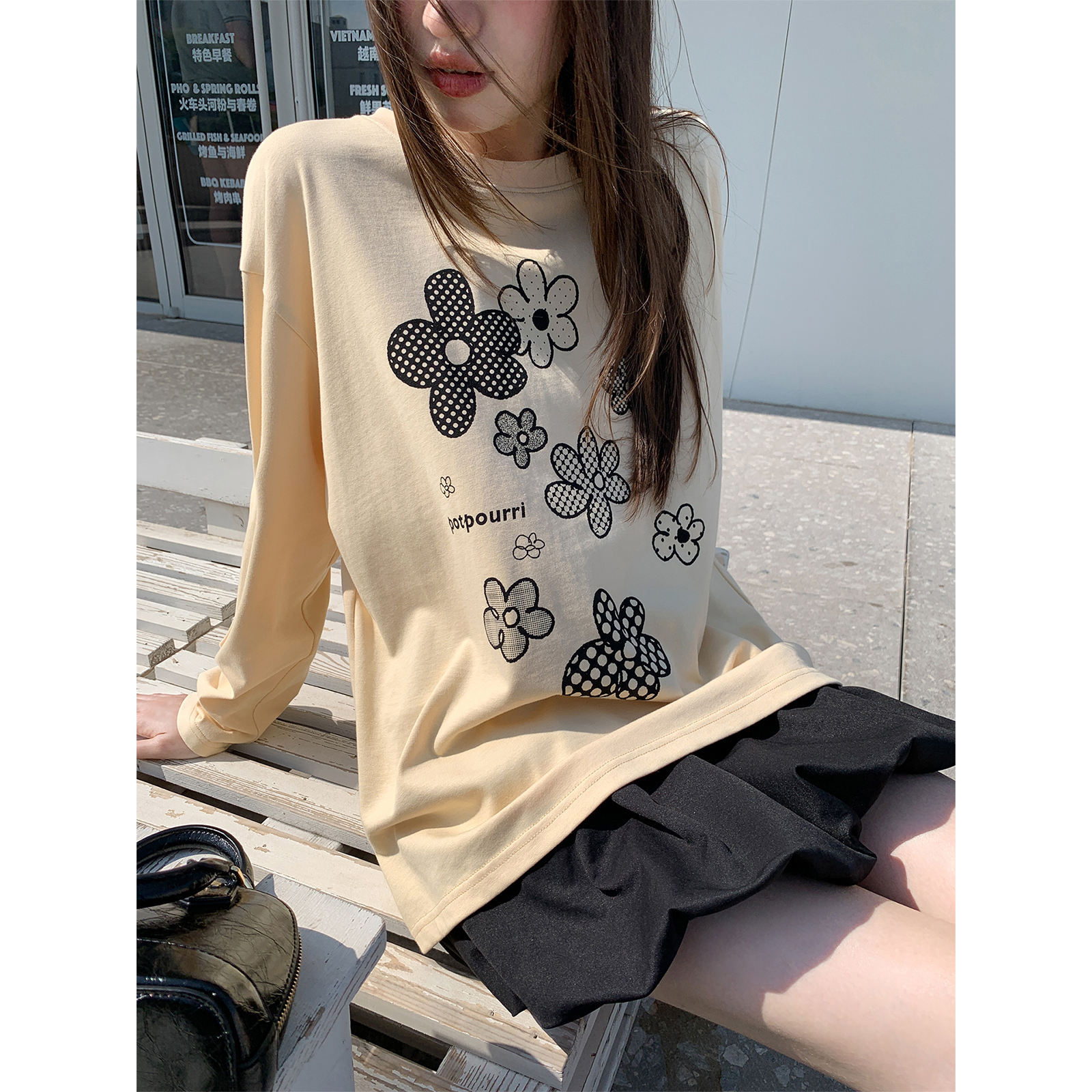小众波点印花长袖T恤女秋季2025新款韩系宽松打底衫上衣
