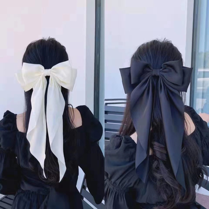 国境を越えた売れ筋ヘアアクセサリーサテンリボンヘアピン大きなリボンロングリボンスプリングクリップヘアピン女性用|undefined