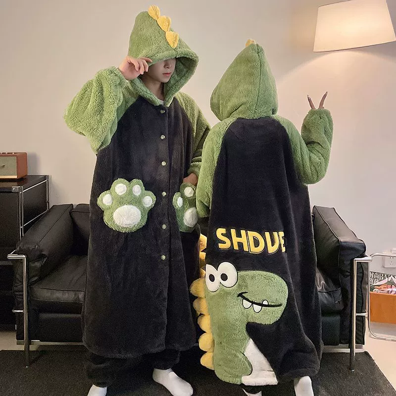 Зимние пижамы мужские утолщенные теплые длинные халаты мультяшный домашний костюм мальчики жирные свободные 4XL ярдов