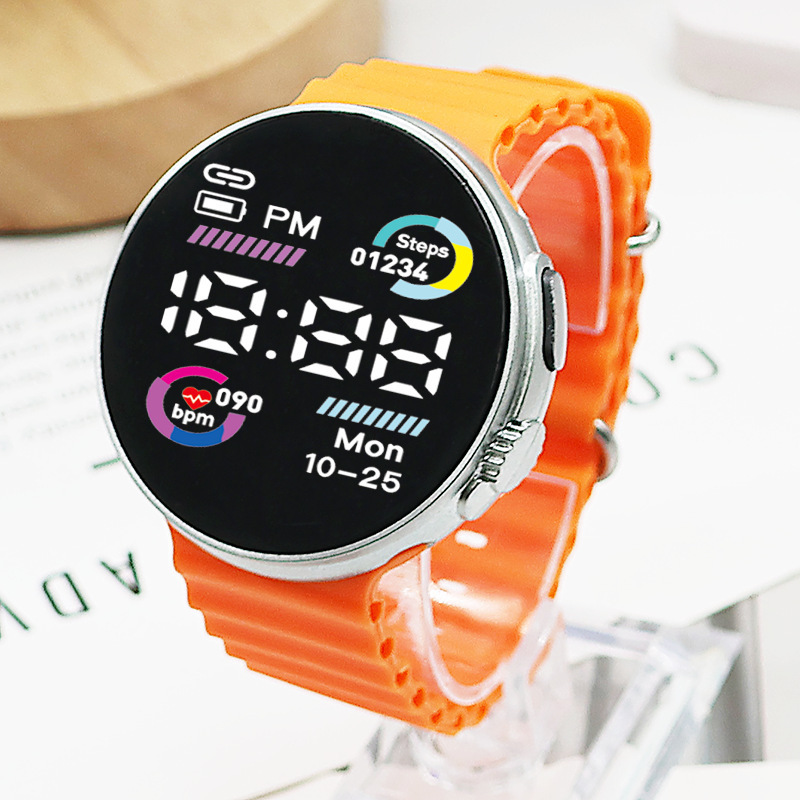 Reloj electrónico LED de moda pareja personalidad cool círculo bicromático mar de deportes de estudiantes de moda reloj electrónico redondo