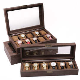 厂家直销12位手表收纳盒复古木纹PU皮名表收藏盒首饰展示盒批发