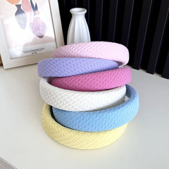 韓國可愛寬發箍高顱頂女華夫格高級感海綿頭箍馬卡龍純色發捆批發