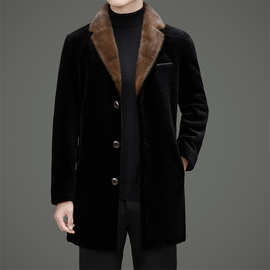轻奢男全羊毛水貂毛领羽绒内胆外套秋冬加厚保暖时尚休闲皮大衣