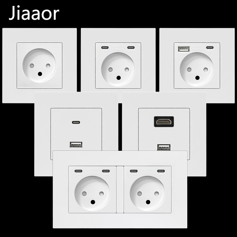16A White Israeli Three-Hole Switch Socket with Dual Usb+Type C Wall Socket Panel Concealed Installation