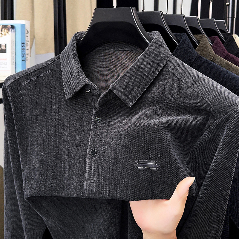 Tiktok Trending Long-Sleeve Polo Shirt for Men, New Autumn Turn-Down Collar Sweatshirt, Business Casual Fashion Loose Base Shirt