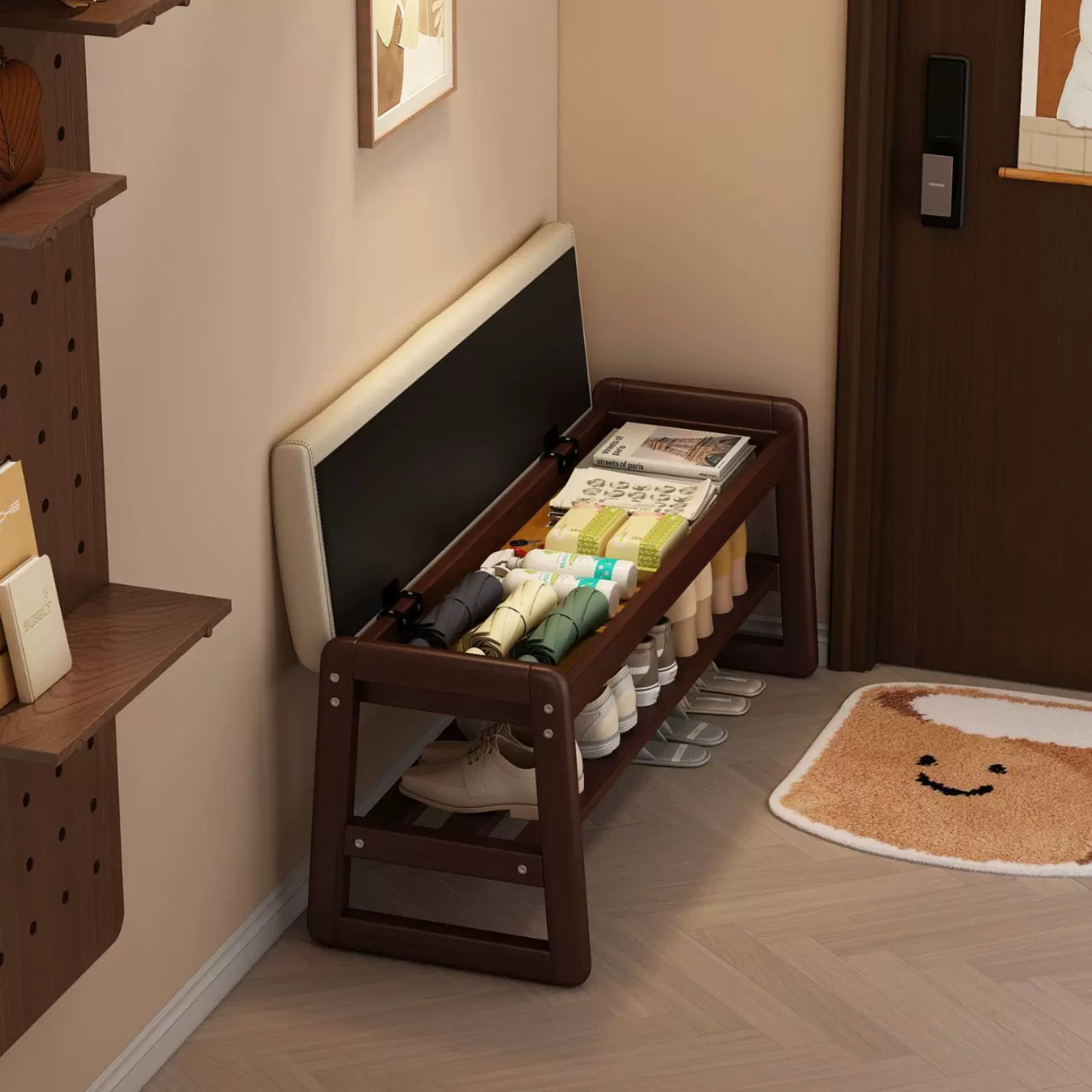 实木换鞋凳可坐式鞋柜轻奢高级感软包长条凳家用进门入户沙发凳子