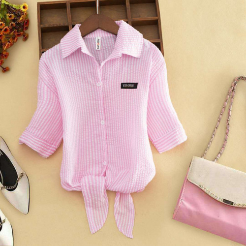 2025 women's summer chiffon shirt, Korean-style loose fit, student striped collar top, trendy