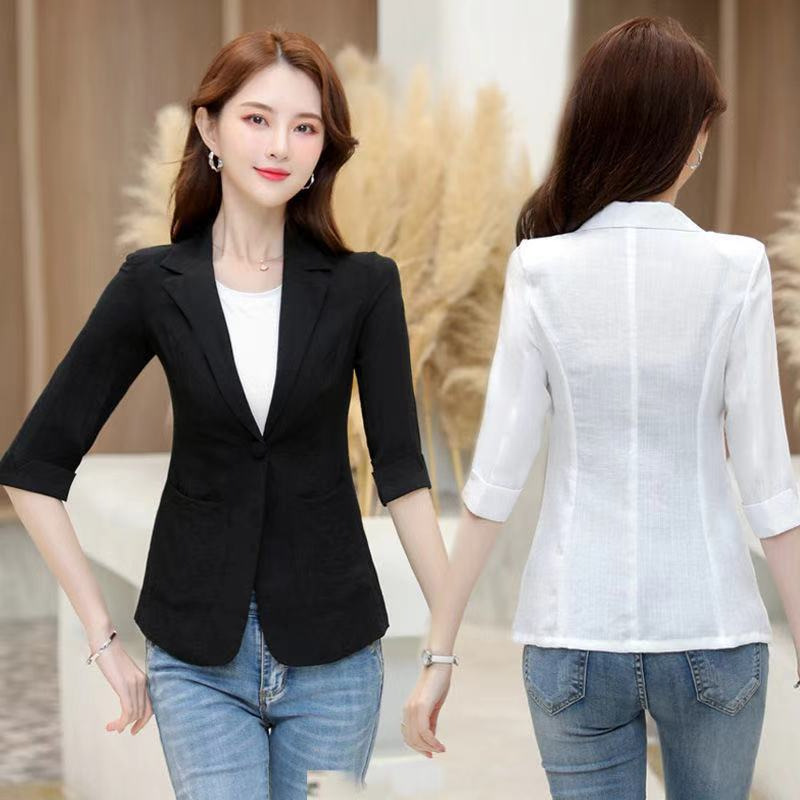 Suit Women's Short Summer Small Suit Jacket Korean Elegant Slim-fit Seven-point Sleeve Thin Casual Sun-protective Top Suit Women's Short Summer Small Suit Jacket Korean Elegant Slim-fit Seven-point Sleeve Thin Casual Sun-protective Top