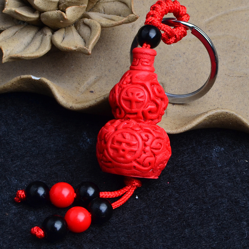 Wholesale Small Gifts of Vermilion Safety Gourd Car Keychains and Sandstone Pixiu Keychains under One Yuan