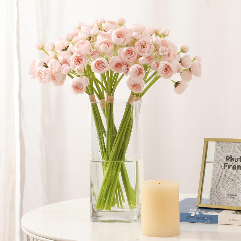 6 pcs flejes artificiales pequeños capullos de té de camelia flor artificial que sostiene la flor artificial ramo de flores decoración flor decorativa boda de la boda