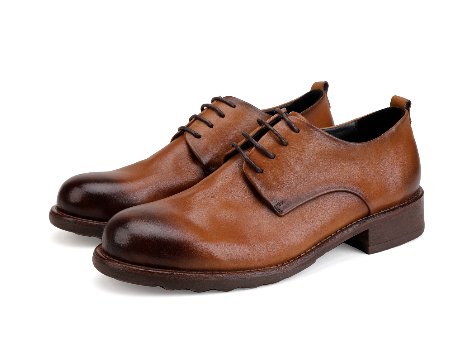 Chaussures en cuir à lacets pour hommes, semelle extérieure en cuir, tête ronde, décontractées, couche de tête, cuir de vache, couleur unie_voghion.com