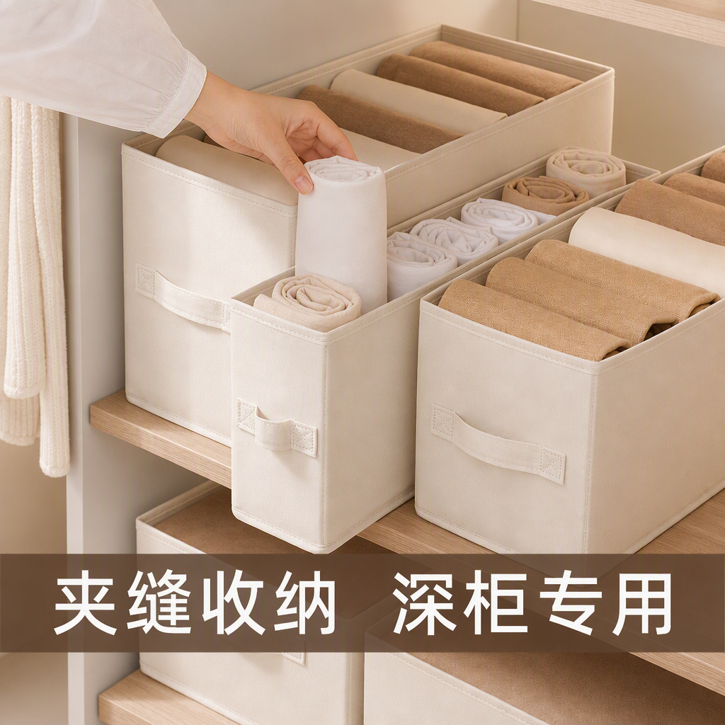Anqin Narrow and Long Storage Box, Fabric Beige, Foldable Pp Board, Wardrobe Gap Storage Solution, Wardrobe Interior Storage Box