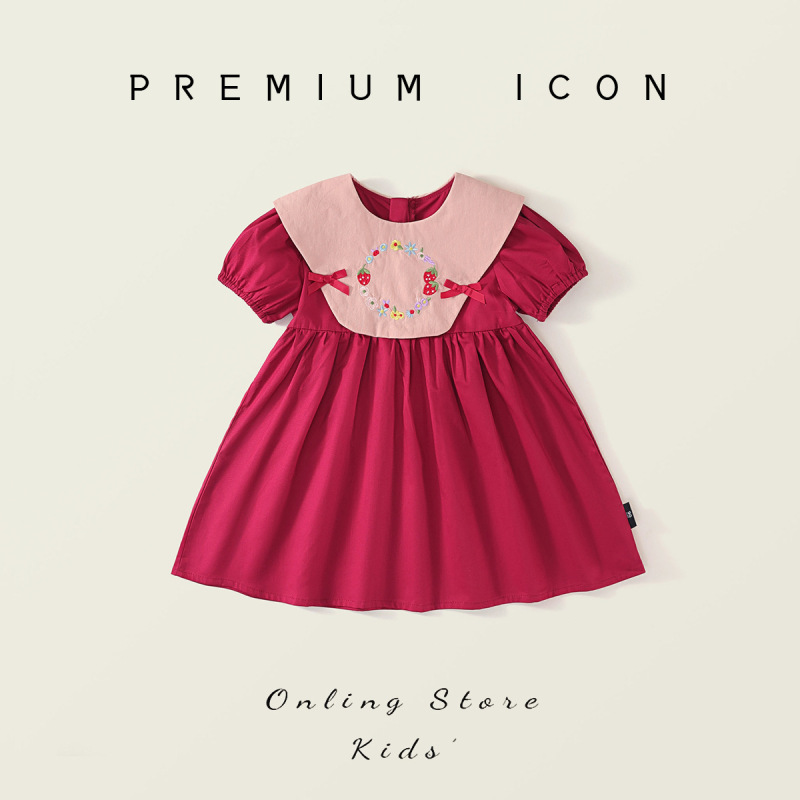 Girls French Retro Style Embroidered dress 2025 Summer Childs pink Long Sleeve Cotton Princess Dress