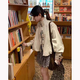 韩系vintage立领风衣外套女秋季2025新款小个子工装夹克花苞上衣