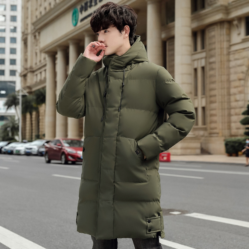 Invierno chaqueta de algodón con capuzas de gran tamaño de moda coreana largo y grueso chaqueta cálida para hombres de color sólido